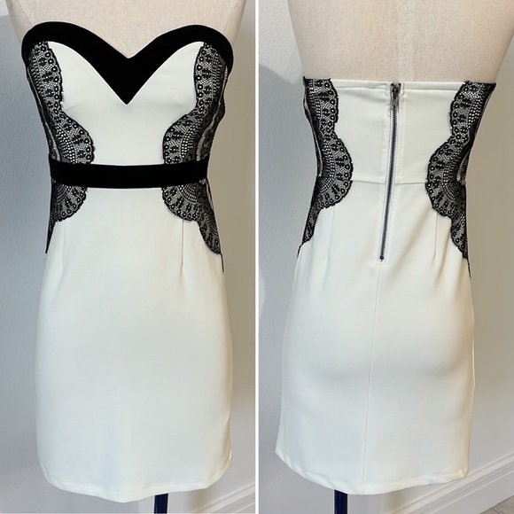 Fancy Paris White and Black Lace Detail Strapless Dress - S - Picture 1 of 10
